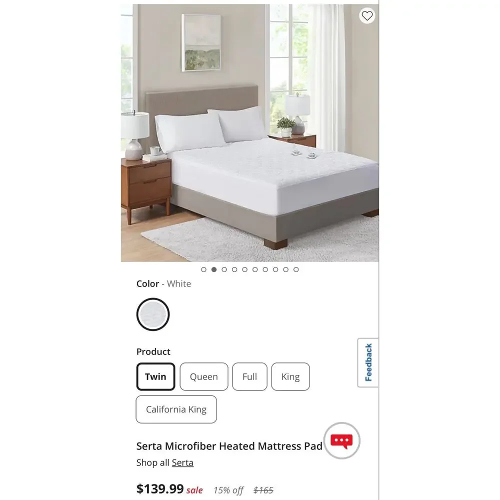 NEW! Serta Heated Mattress Pad Twin White